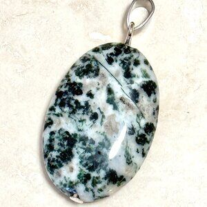 2/$20, White Green Tree Agate Pendant, Large Oval Genuine Gemstone Pendant
